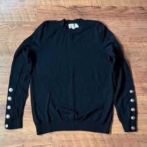 Sezane Paulo Black Crewneck Sweater with Decorative Sleeve Buttons